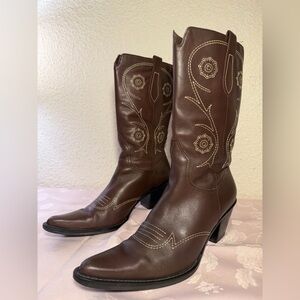 Franco Sarto Chocolate Embroidered Heeled Boots